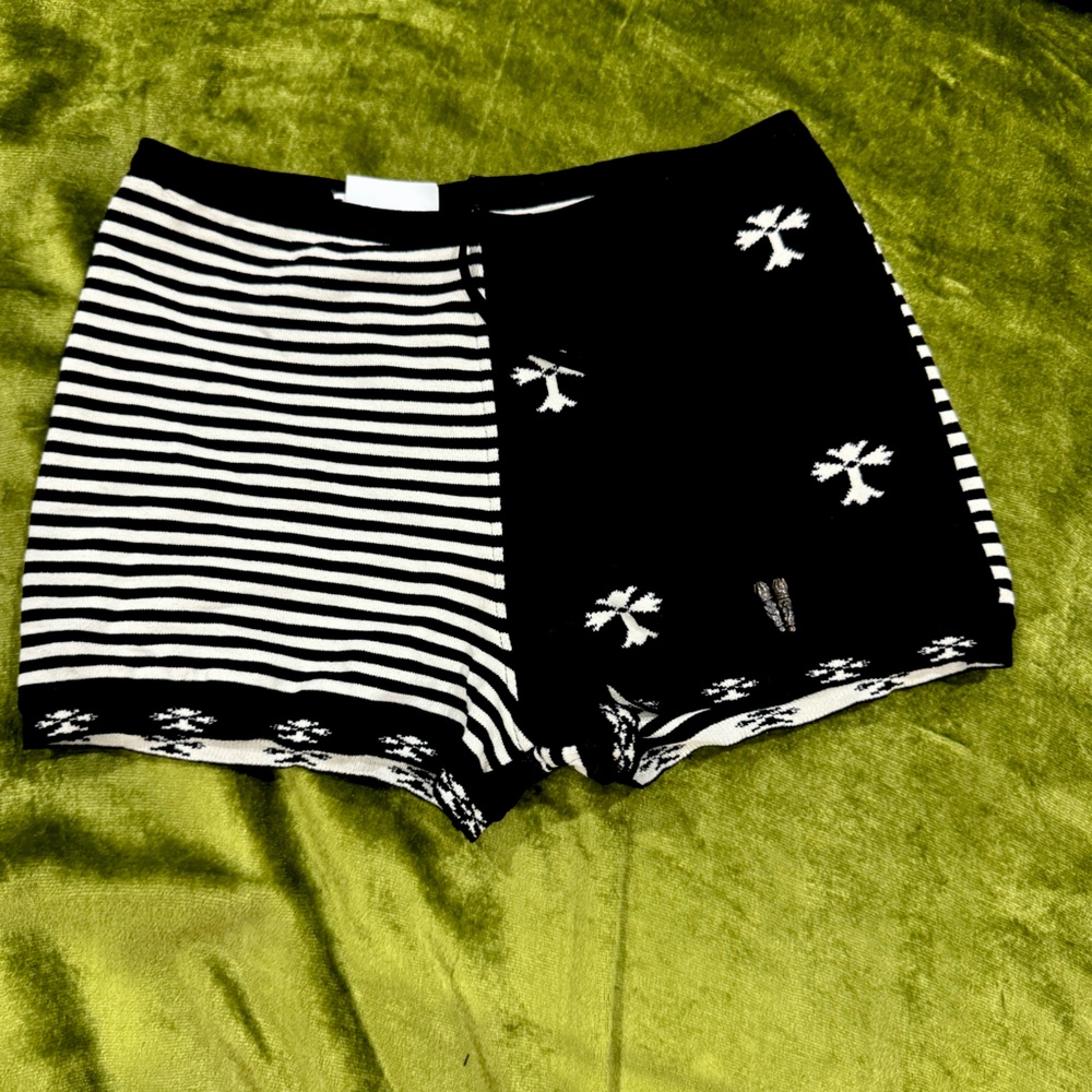 CHROME HEARTS black white cross silver bell knitted boy shorts XS